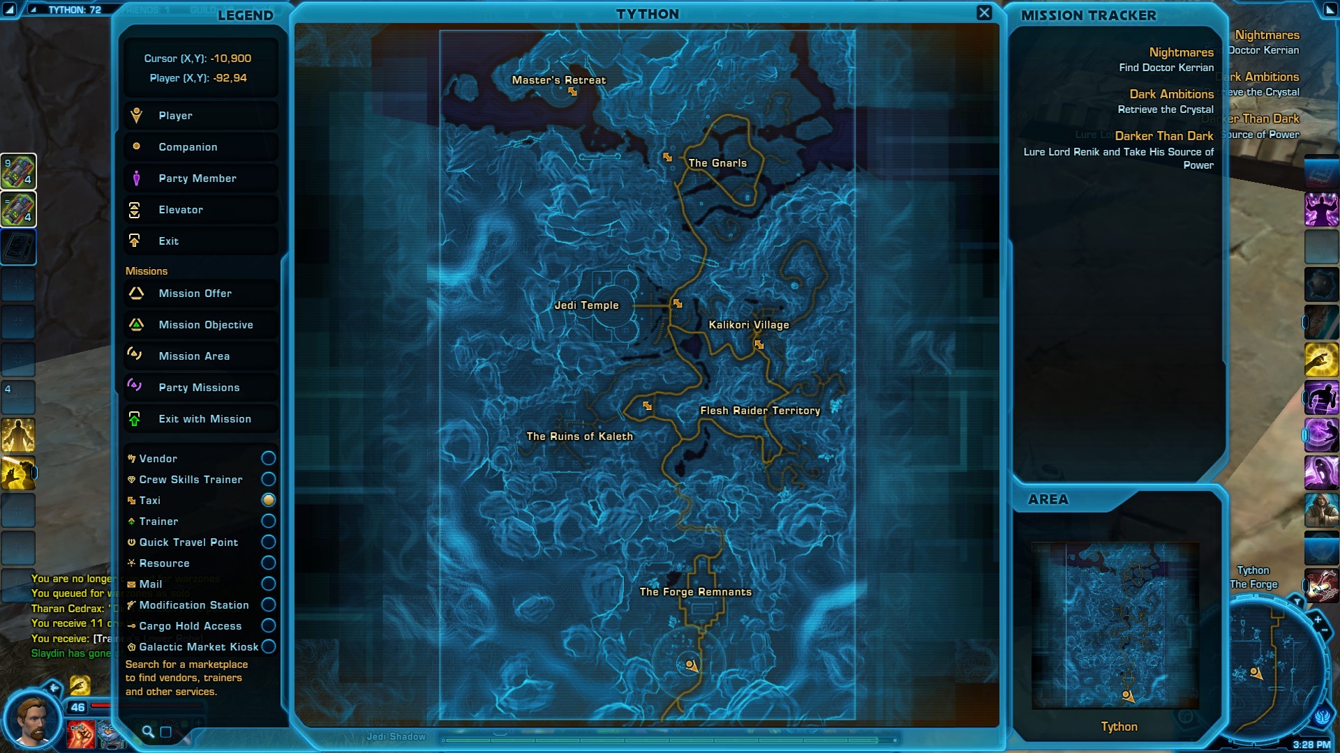 Tython Blue Matrix Shard Datacron location on the map